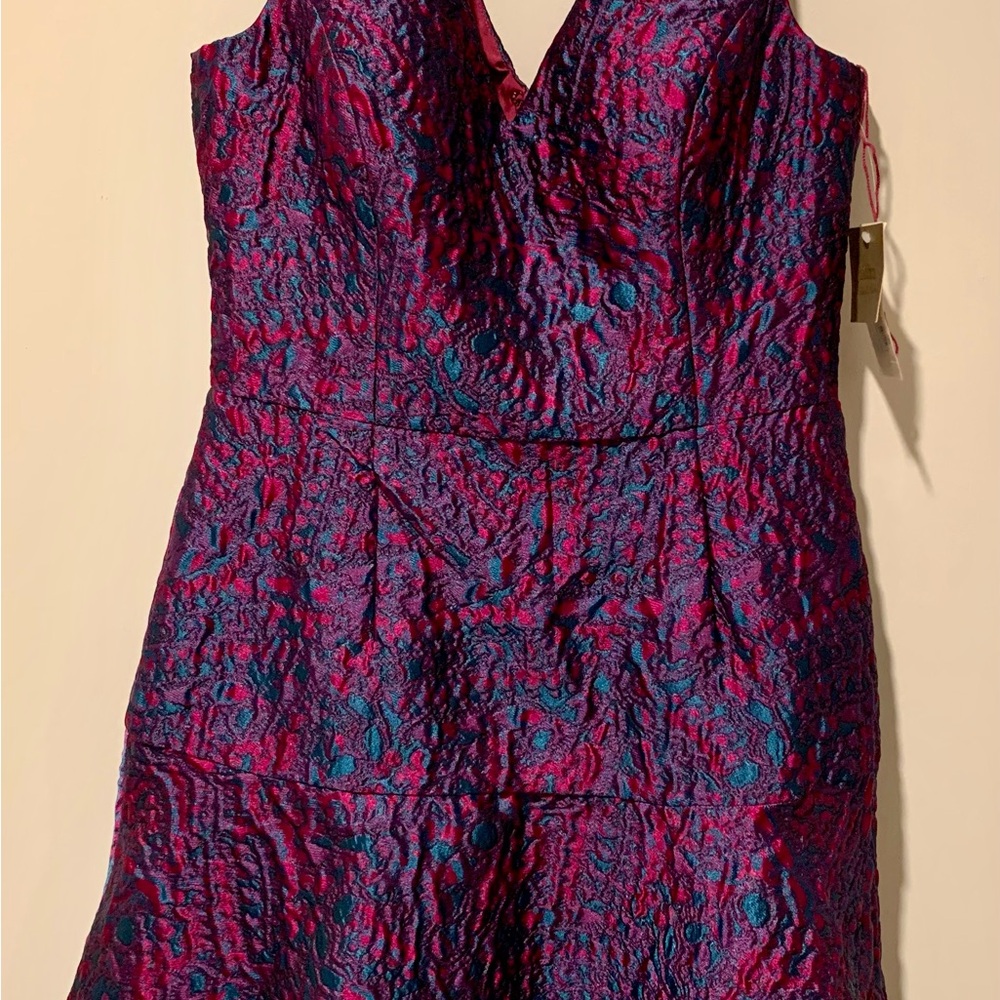 Jacquard Cocktail Dress in Magenta and Teal